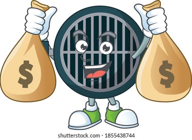 A humble rich grill caricature character design with money bags. Vector illustration