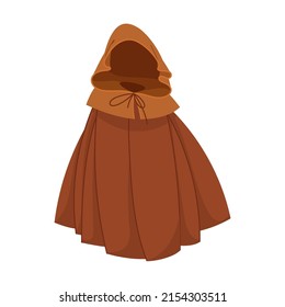 humble rustic Cloak of magic character. Vector illustration of clothes flying on wind. Cartoon Dracula cloak, superhero cape with hood isolated on white