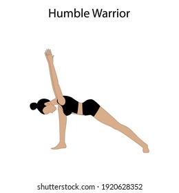 Un guerrero humilde hace ejercicio de yoga en el fondo blanco. Ilustración del vector