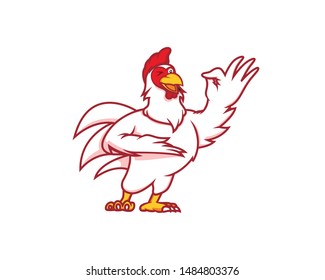 Humbly and Friendly Chicken Recommending Gesture Mascot