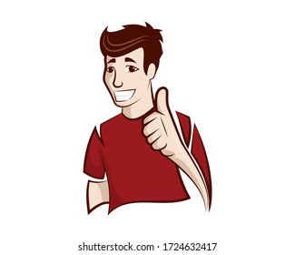 Humbly and Friendly Man with Recommending Gesture