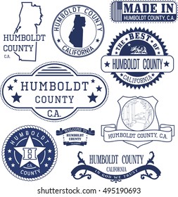 Humboldt county, California. Set of generic stamps and signs including Humboldt county map and seal elements.