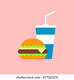 Humburger and soda takeaway vector background. Fast food flat design