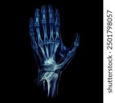 Humen hand bone x-ray film on a dark blue background