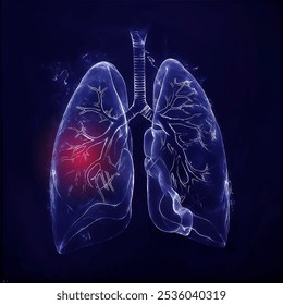 Película de rayos X de lesión pulmonar de Humen sobre un fondo azul oscuro, concepto de atención médica y medicina.