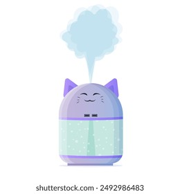 Humidifier in cartoon style. Equipment for home and office. Ultrasonic air purifier for children. Device for cleaning and moistening. Vector illustration EPS10.