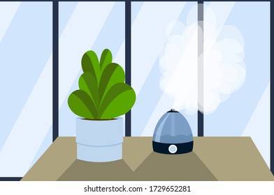 Humidifier during operation in the interior of the apartment. 