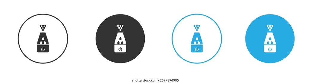 Estilo plano del símbolo del icono del humidificador sobre fondo blanco.