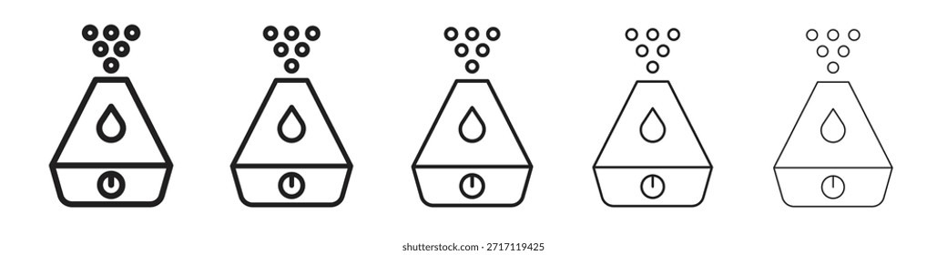Símbolo del icono del humidificador en línea fina, contorno negro y estilo del trazo