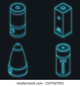 Humidifier icons set. Isometric set of humidifier vector icons neon color on black