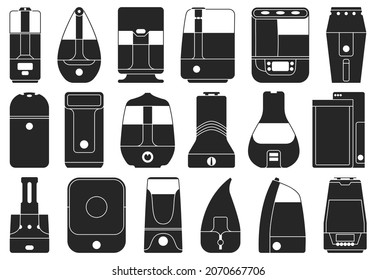 Icono de conjunto negro aislado de humidificador. Difusor de ilustración vectorial sobre fondo blanco. Humidificador de iconos de conjunto negro vectorial.