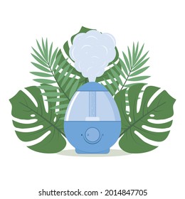 humidifier on the background of tropical leaves, color isolated vector illustration