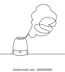 Humidificador con chorro de vapor. Icono lineal del dispositivo electrónico cilíndrico para mojar el aire interior. Vector de contorno del difusor o purificador del hogar