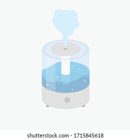 The humidifier is in working order, steam is coming out of it. Vector illustration.