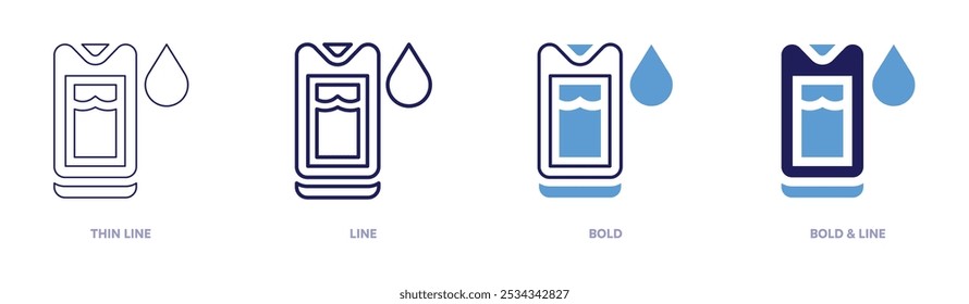Icono de control de humedad en 4 estilos diferentes. Línea delgada, línea, negrita y línea negrita. Estilo duotono. Trazo editable.