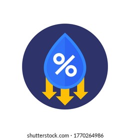 Humidity decrease vector icon, water drop and percent