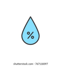 Humidity drop filled outline icon, line vector sign, linear colorful pictogram isolated on white.  Barometer meteorology weather symbol, logo illustration. Pixel perfect vector graphics