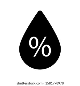 Humidity drop Icon. Flat silhouette isolated vector illustration with percent symbol.
