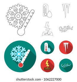 Humidity, icicles, thunderbolt, windy weather. Weather set collection icons in outline,flat style vector symbol stock illustration web.