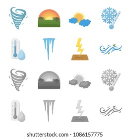 Humidity, icicles, thunderbolt, windy weather. Weather set collection icons in cartoon,monochrome style vector symbol stock illustration web.