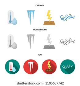 Humidity, icicles, thunderbolt, windy weather. Weather set collection icons in cartoon,flat,monochrome style vector symbol stock illustration web.