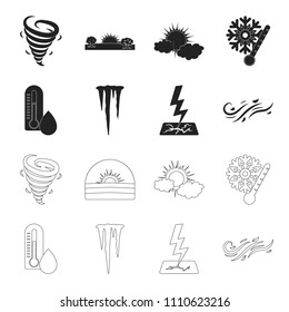 Humidity, icicles, thunderbolt, windy weather. Weather set collection icons in black,outline style vector symbol stock illustration web.