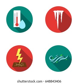 Humidity, icicles, thunderbolt, windy weather. Weather set collection icons in flat style vector symbol stock illustration web.