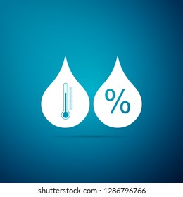 Humidity icon isolated on blue background. Weather and meteorology, thermometer symbol. Flat design. Vector Illustration