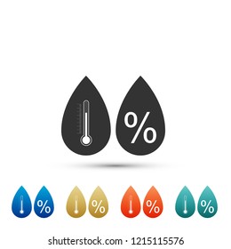 Humidity icon isolated on white background. Weather and meteorology, thermometer symbol. Set elements in colored icons. Flat design. Vector Illustration