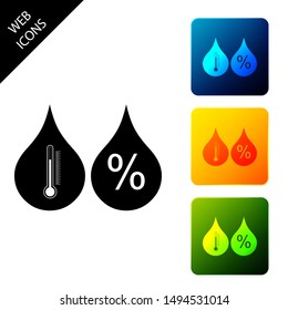 Humidity icon isolated. Weather and meteorology, thermometer symbol. Set icons colorful square buttons. Vector Illustration