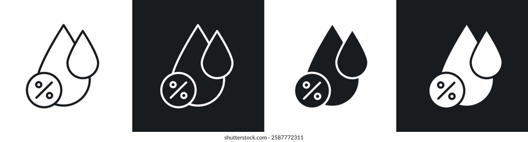 Humidity icon set black and white colors. Graphic Vector icons pack