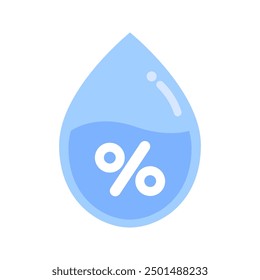 Humidity icon. Water droplet liquid with percentage sign. Nature, climate, moisture, weather, environment, forecast concept. Flat vector design isolated illustration.