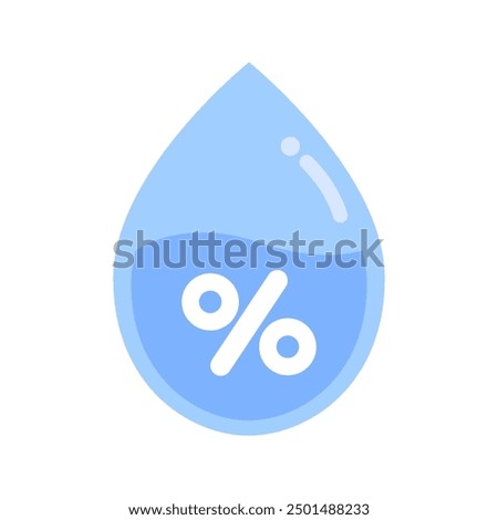 Humidity icon. Water droplet liquid with percentage sign. Nature, climate, moisture, weather, environment, forecast concept. Flat vector design isolated illustration.