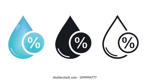 Humidity icon. Water rate. Drop of water with percent icon. Illustration vector