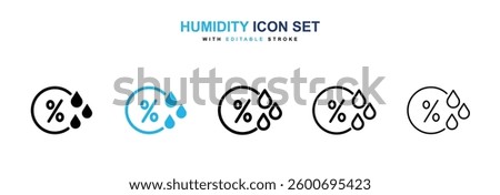 Humidity icons graphics set in black and blue colors