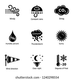 Humidity icons set. Simple set of 9 humidity vector icons for web isolated on white background