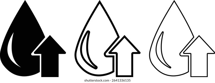 Humidity level scale. Water level. Water drops. Climate control meter tool isolated, hight water level icon. Vector
