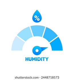 Humidity level. Water Temperature Indicator. Humidity meter. Measuring dashboard with arrow. Vector illustration.