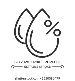Icono lineal de humedad. Gotas y símbolo de porcentaje. Nivel de humedad atmosférica. Predicción de Clima. Meteorología. Ilustración de línea delgada. Símbolo de contorno. Dibujo de contorno de Vector. Trazo editable
