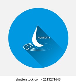 Icono vector de humedad sobre fondo azul. Imagen plana con sombra larga. Capas agrupadas para una ilustración de edición sencilla. Por tu diseño.
