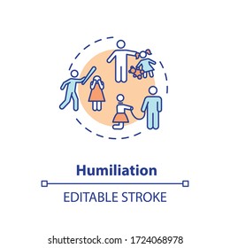 Humiliation Concept Icon. Children And Partner Physical And Emotional Abuse Idea Thin Line Illustration. Domestic Violence. Vector Isolated Outline RGB Color Drawing. Editable Stroke