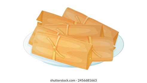 Humita or tamale dish on a plate illustration isolated on white background in cartoon style.