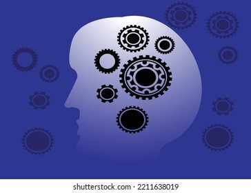 A humman silhotte with gears showing inovation and chatgpt working. icon similar to chat bot system. chat gpt is an IA system by openAI.
