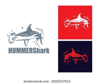 hummer big wild shark logo, silhouette of great jaw swimming vector illustrations