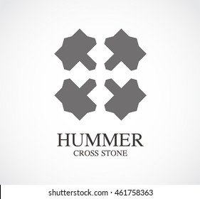 Hummer of cross stone abstract vector and logo design or template mechanical business icon of company identity symbol concept
