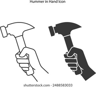 Hummer in hand icon logo design illustration. outline icon of hummer in hand, icon glyph of hummer. construction icon on white background.