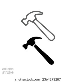 Hummer line and glyph icon. Judge or auction hummer. Carpenter repair tools. Simple pictogram flat outline for renovation construction symbol. . Vector illustration Design on white background. EPS 10