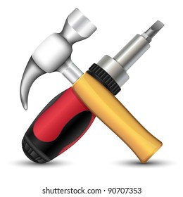 Hummer and Screwdriver Icon. Vector illustration