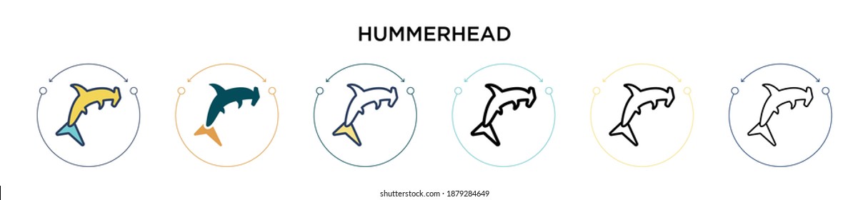 Hummerhead icon in filled, thin line, outline and stroke style. Vector illustration of two colored and black hummerhead vector icons designs can be used for mobile, ui, web