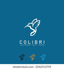 Colibri logotipo de colibrí de colibrí aislado sobre fondo azul. simple y limpio colibrí de colibrí logotipo de la mosca de inspiración. ideal para su uso marca